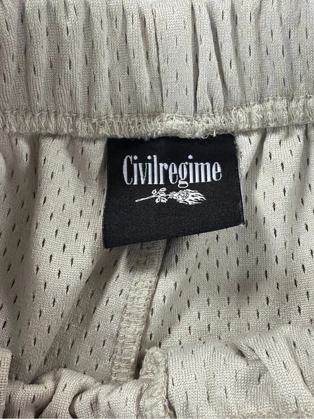 Civil Regime Men's Mesh Drawstring Shorts Size M Gray Flames Spell-out Logo - 1C